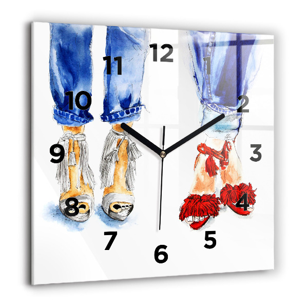 Square glass wall clock Women's High Heels