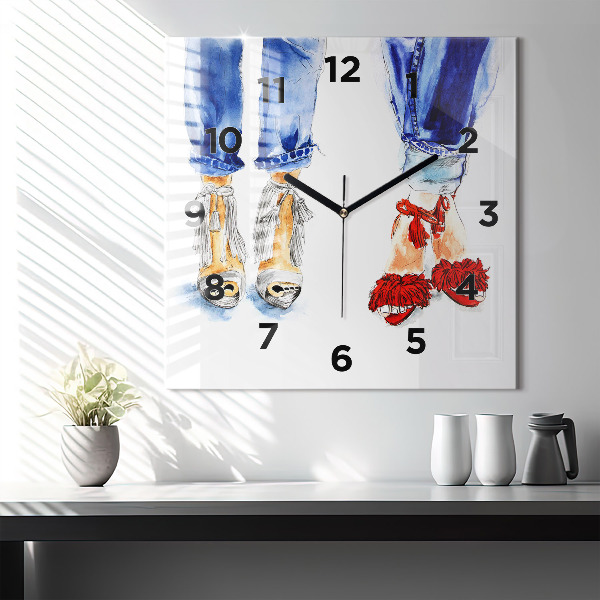 Square glass wall clock Women's High Heels