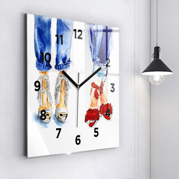 Square glass wall clock Women's High Heels
