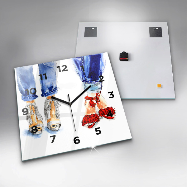 Square glass wall clock Women's High Heels