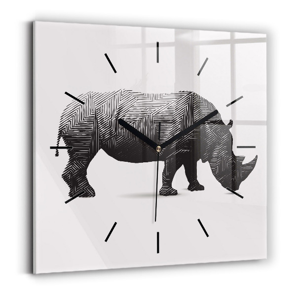 Square glass wall clock Rhinoceros line art
