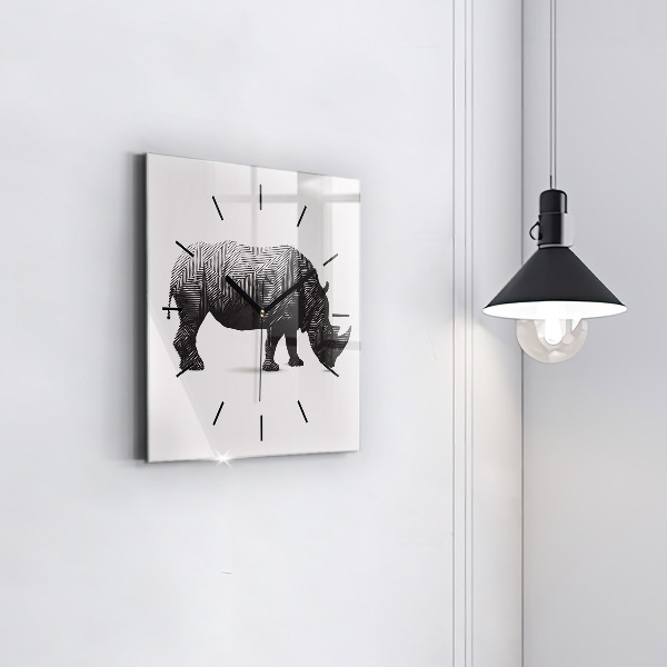 Square glass wall clock Rhinoceros line art