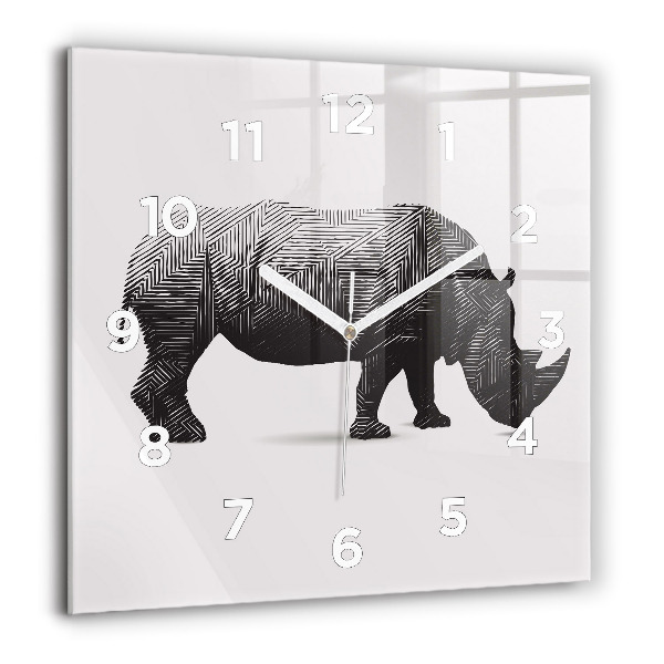 Square glass wall clock Rhinoceros line art