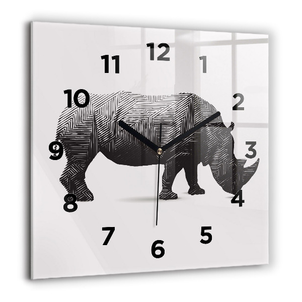 Square glass wall clock Rhinoceros line art