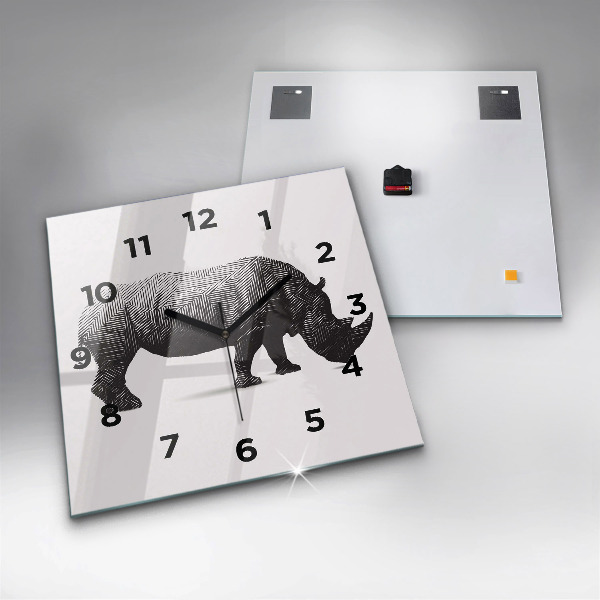 Square glass wall clock Rhinoceros line art