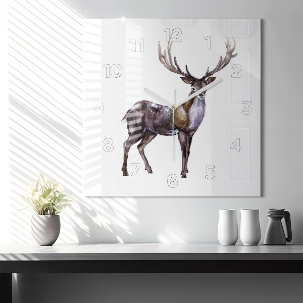 Square glass wall clock Deer king of the wilderness