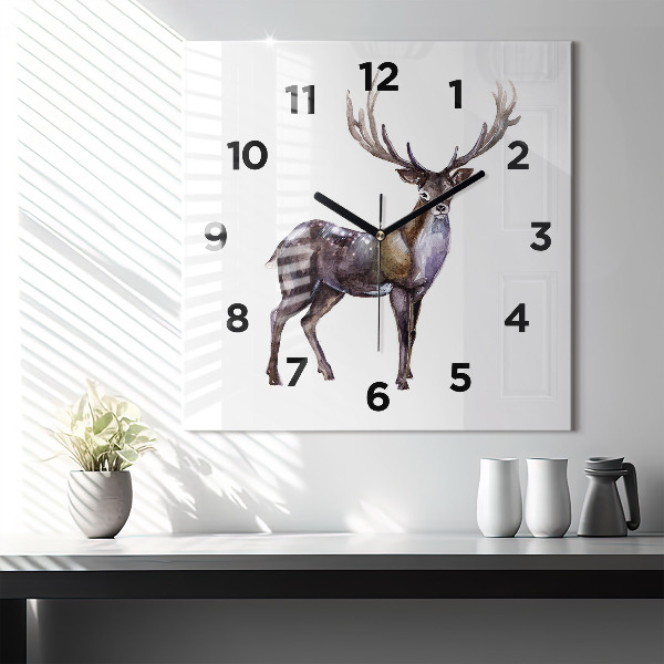 Square glass wall clock Deer king of the wilderness