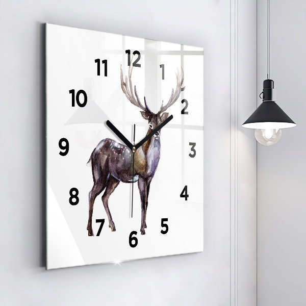 Square glass wall clock Deer king of the wilderness