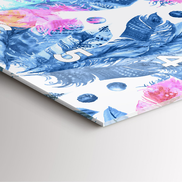 Square glass wall clock Colorful feathers