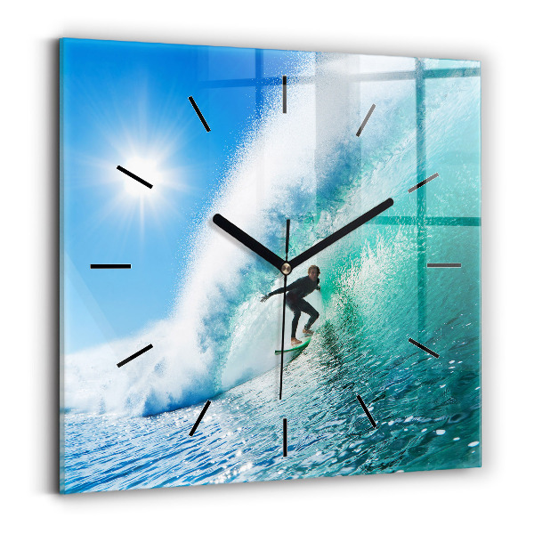 Square glass wall clock Surfing in Hawaii