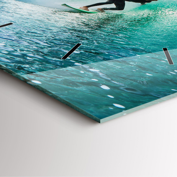 Square glass wall clock Surfing in Hawaii
