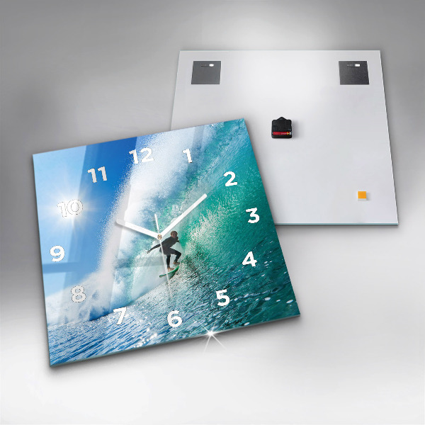 Square glass wall clock Surfing in Hawaii