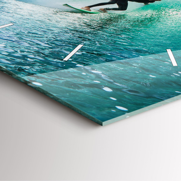 Square glass wall clock Surfing in Hawaii
