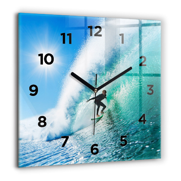 Square glass wall clock Surfing in Hawaii