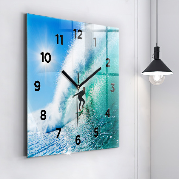 Square glass wall clock Surfing in Hawaii