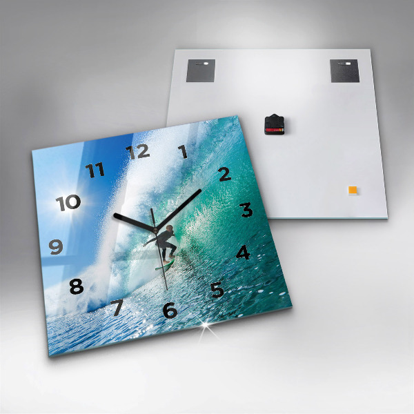 Square glass wall clock Surfing in Hawaii