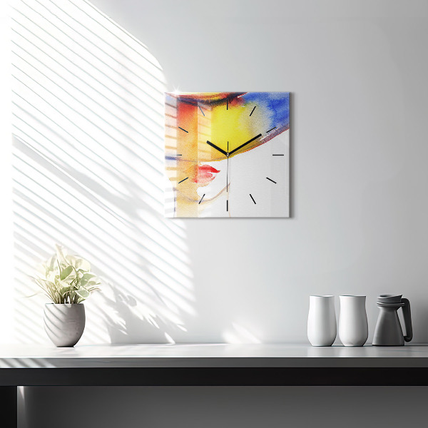 Square glass wall clock Woman in a hat