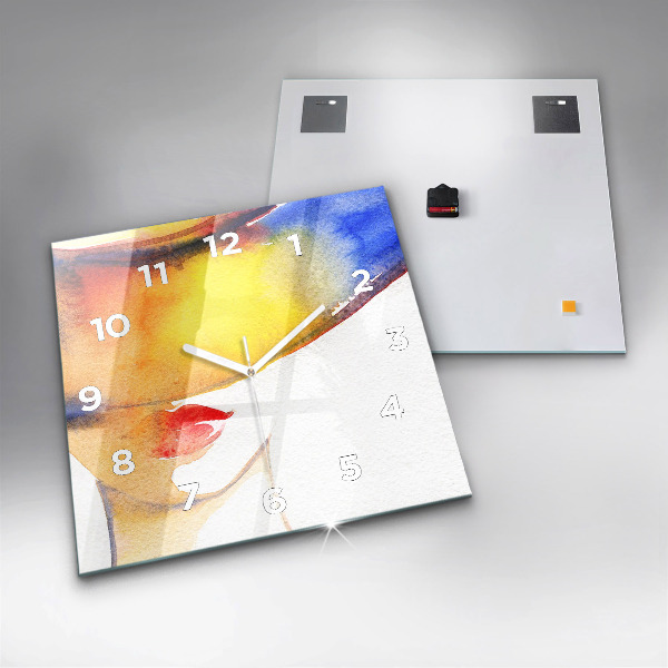 Square glass wall clock Woman in a hat