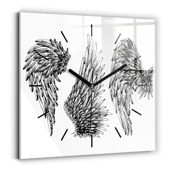 Square glass wall clock Angel wings