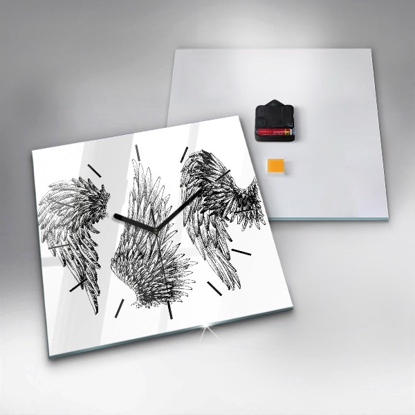 Square glass wall clock Angel wings