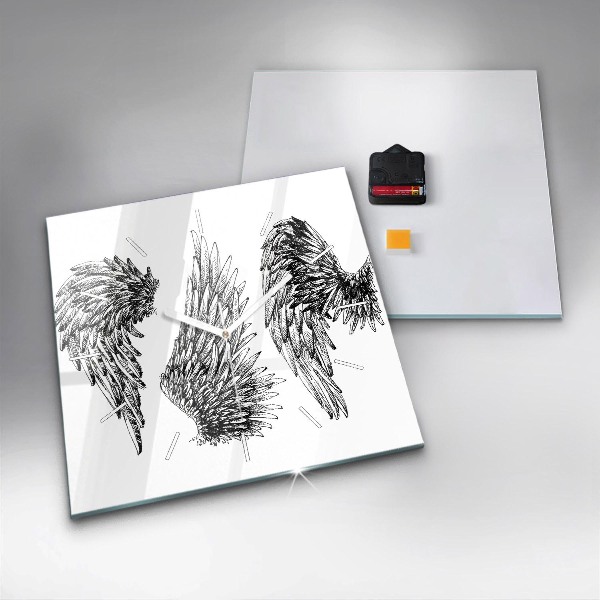 Square glass wall clock Angel wings