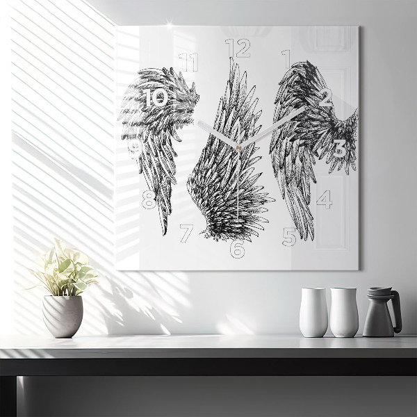 Square glass wall clock Angel wings