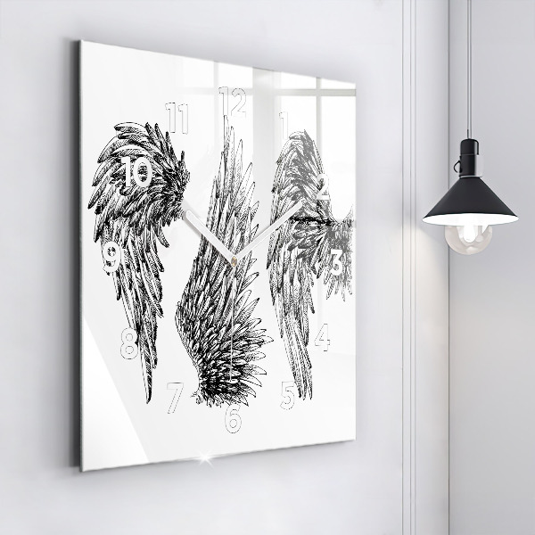 Square glass wall clock Angel wings