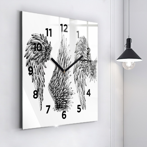 Square glass wall clock Angel wings