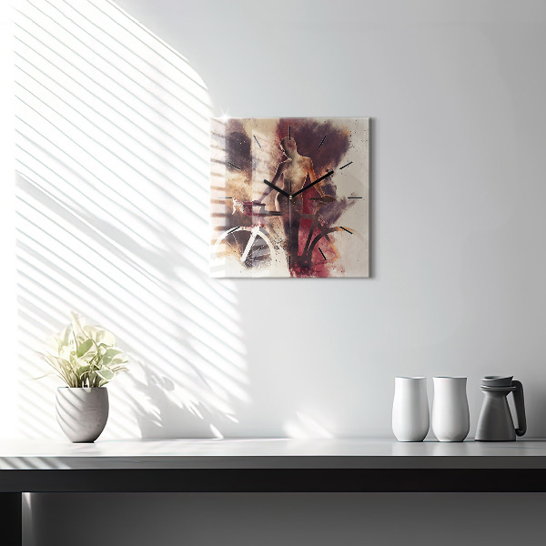 Square glass wall clock Woman and bike