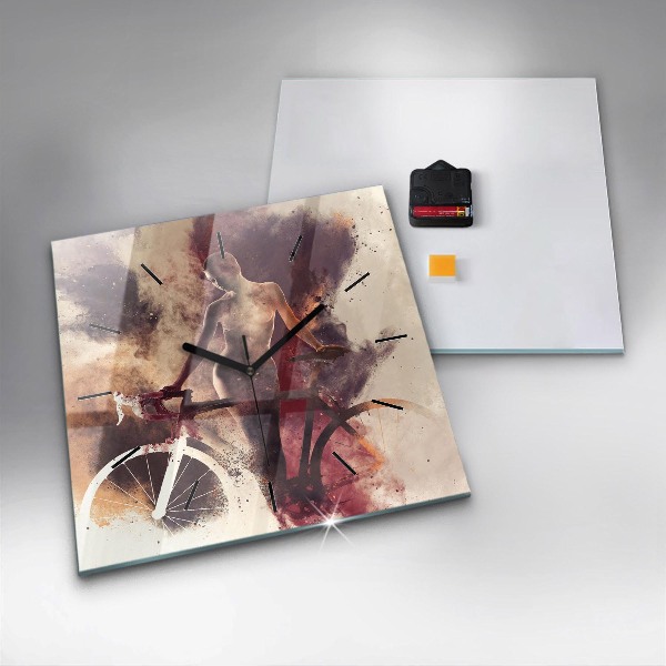 Square glass wall clock Woman and bike