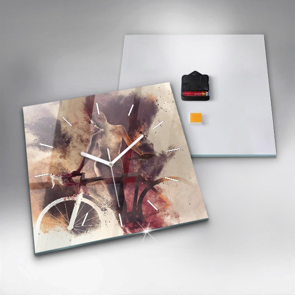 Square glass wall clock Woman and bike