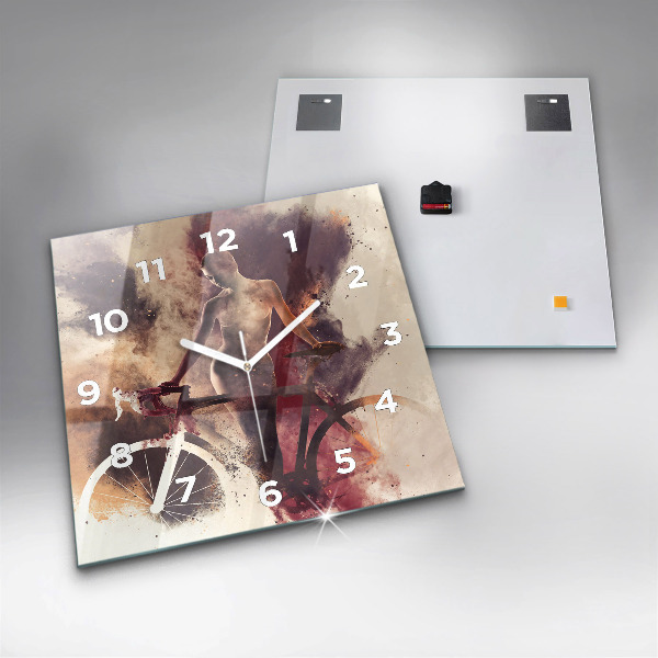 Square glass wall clock Woman and bike