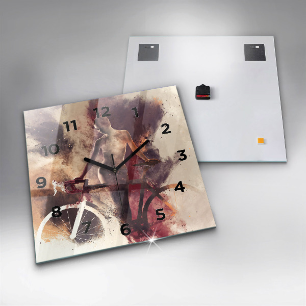 Square glass wall clock Woman and bike