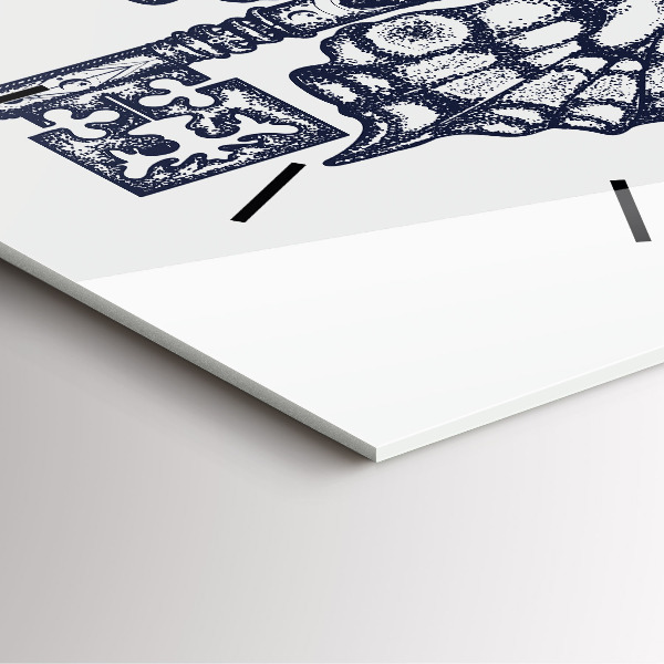 Square glass wall clock Butterfly and key - boho style