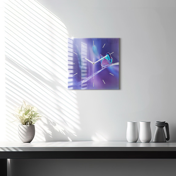 Square glass wall clock Butterfly on the grass