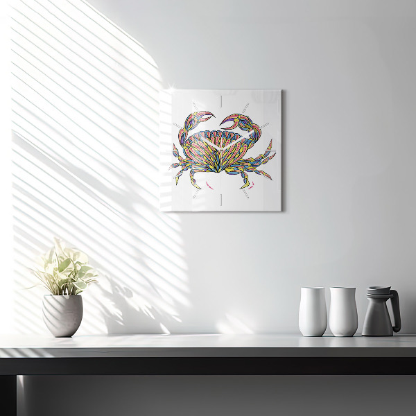 Square glass wall clock Ethnic crab