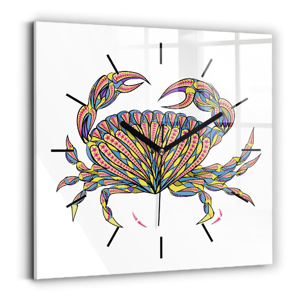 Square glass wall clock Ethnic crab