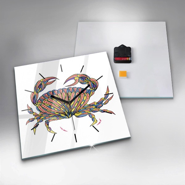 Square glass wall clock Ethnic crab