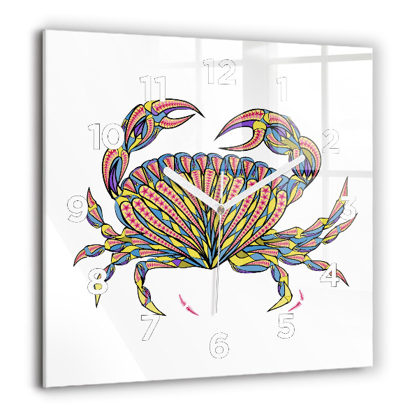 Square glass wall clock Ethnic crab