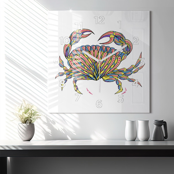 Square glass wall clock Ethnic crab