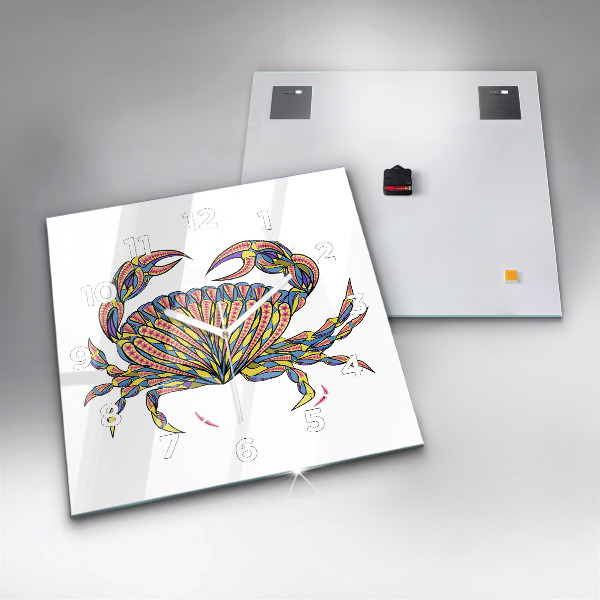 Square glass wall clock Ethnic crab