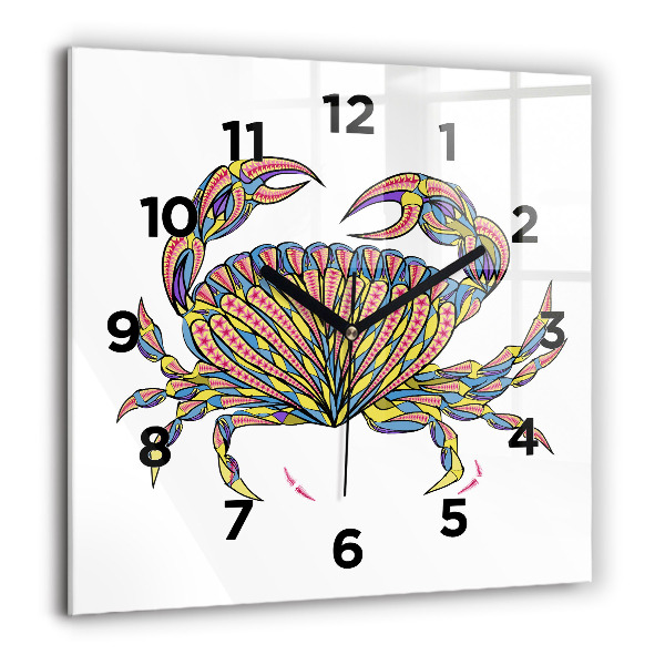 Square glass wall clock Ethnic crab