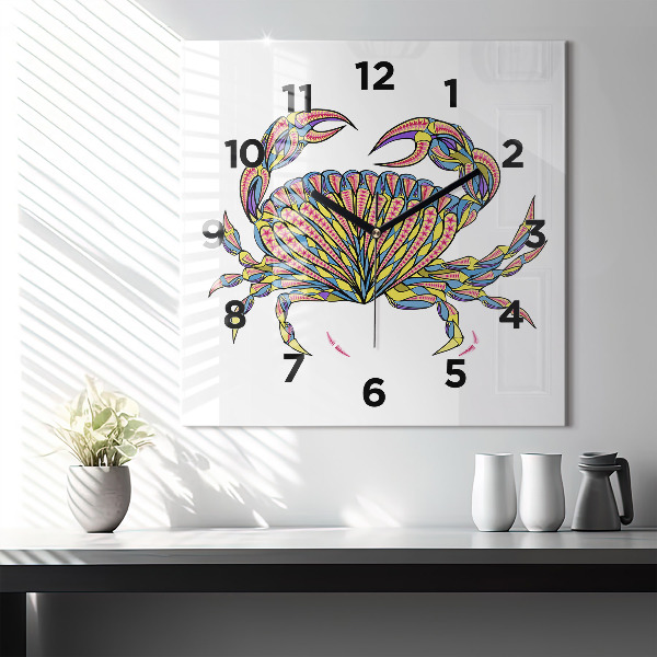 Square glass wall clock Ethnic crab