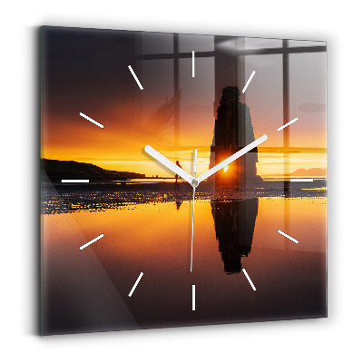 Square glass wall clock Runner and sunset