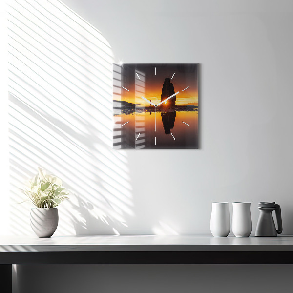 Square glass wall clock Runner and sunset