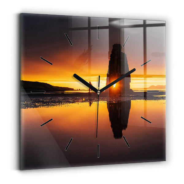 Square glass wall clock Runner and sunset