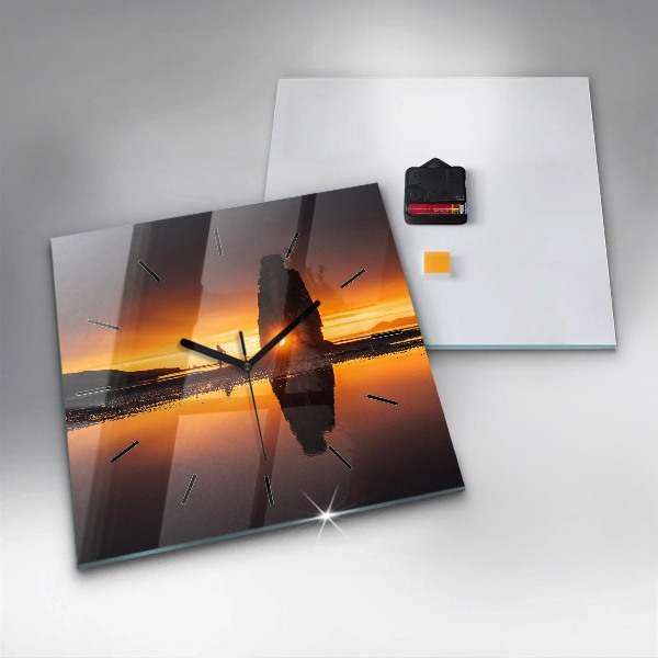 Square glass wall clock Runner and sunset
