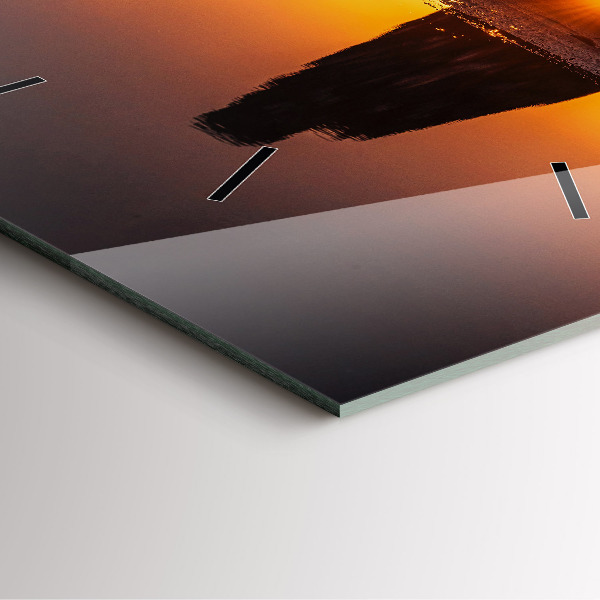 Square glass wall clock Runner and sunset