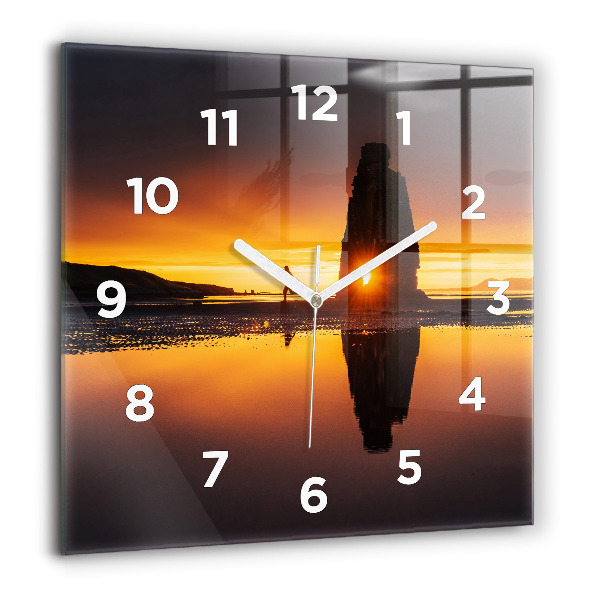 Square glass wall clock Runner and sunset