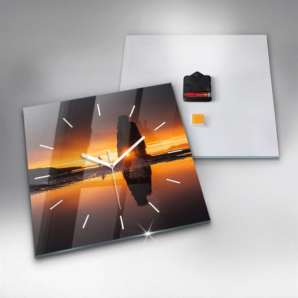 Square glass wall clock Runner and sunset